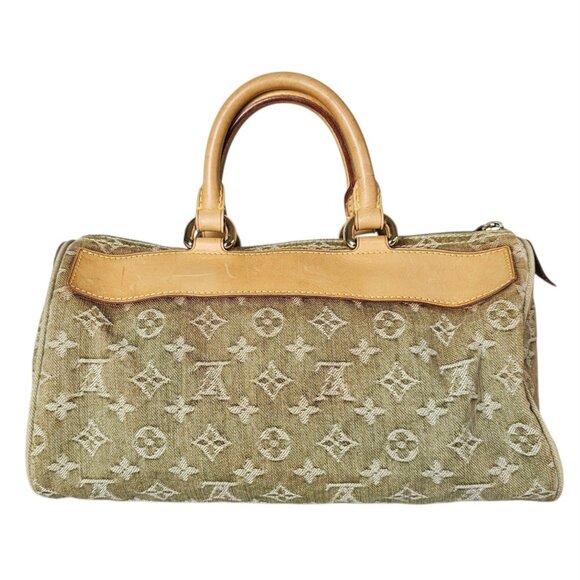 LOUIS VUITTON Green Denim Leather Speedy Neo Monogram Satchel LV LTD EDTN - Picture 3 of 16